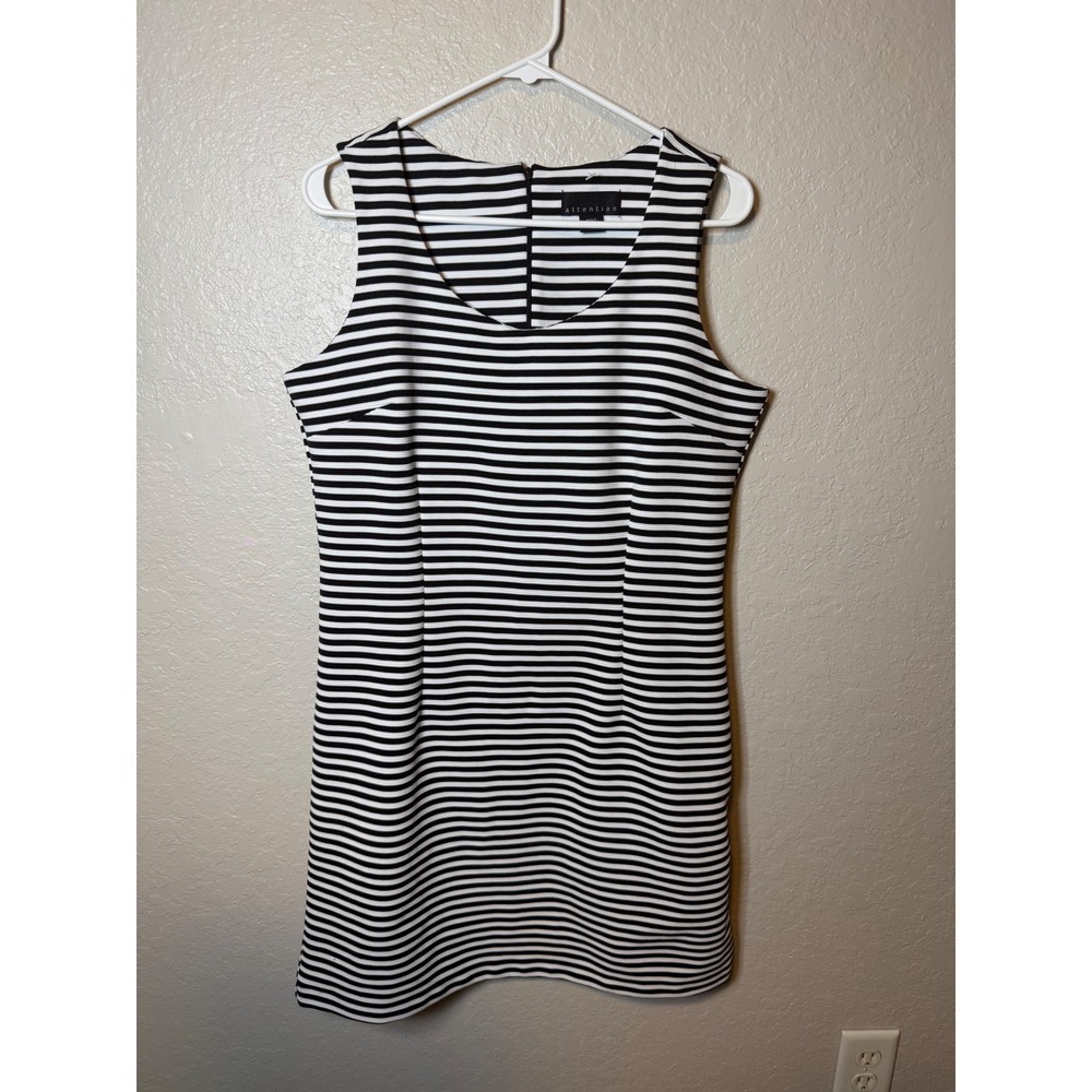 Attention Black and White Striped Sleeveless Sheath Dress Size L/G
